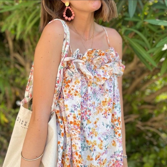 Floral Boho Linen Cotton Flounce Ruffled Sleeveless H&M DRESS -NWT - Picture 4 of 12